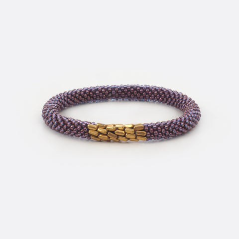 Beaded Bracelet With Brass - Purple Shiny