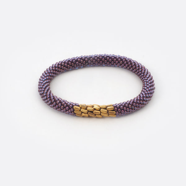 Beaded Bracelet With Brass - Purple Shiny