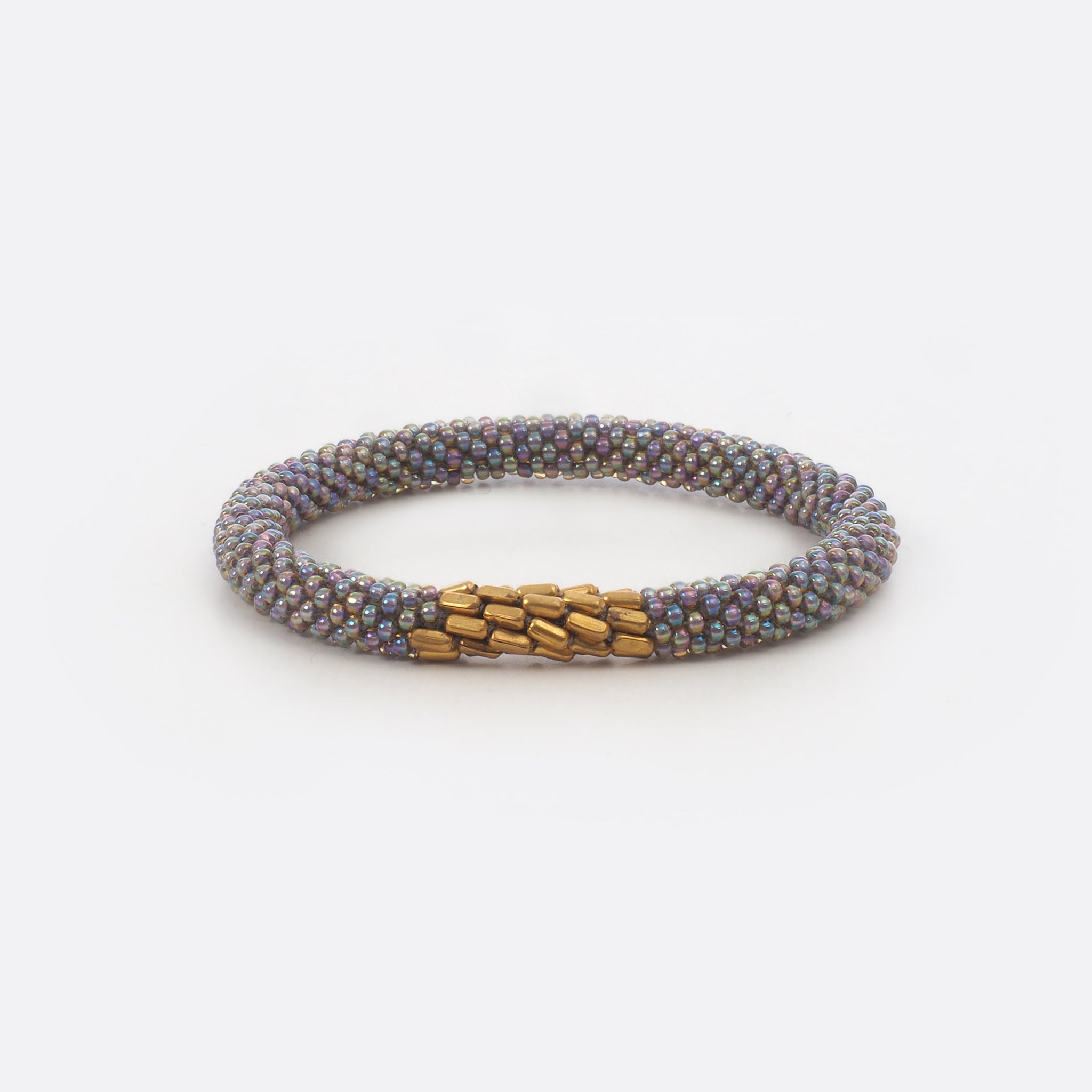 Beaded Bracelet With Brass - Transparent Silver Shiny