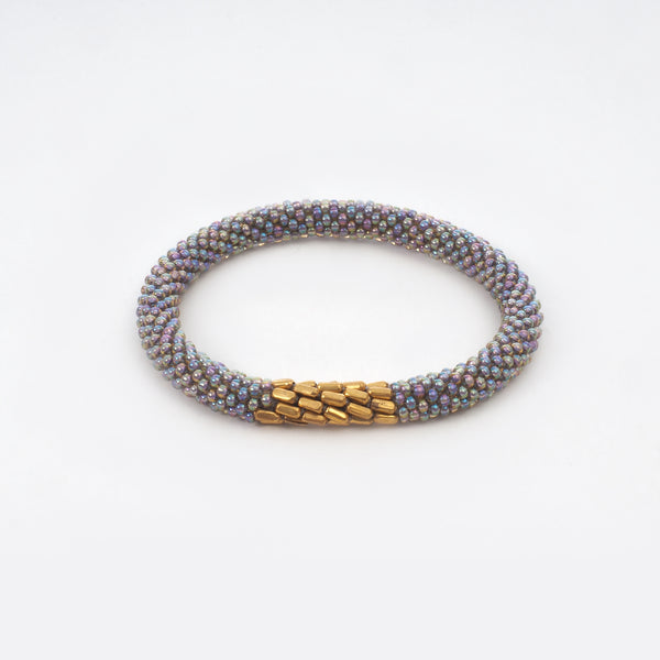 Beaded Bracelet With Brass - Transparent Silver Shiny