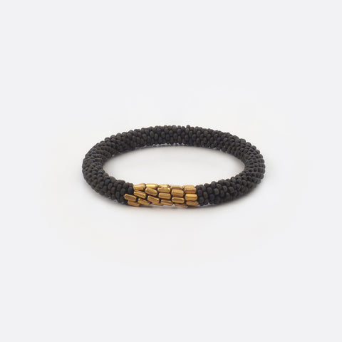 Beaded Bracelet With Brass - Mat Grey