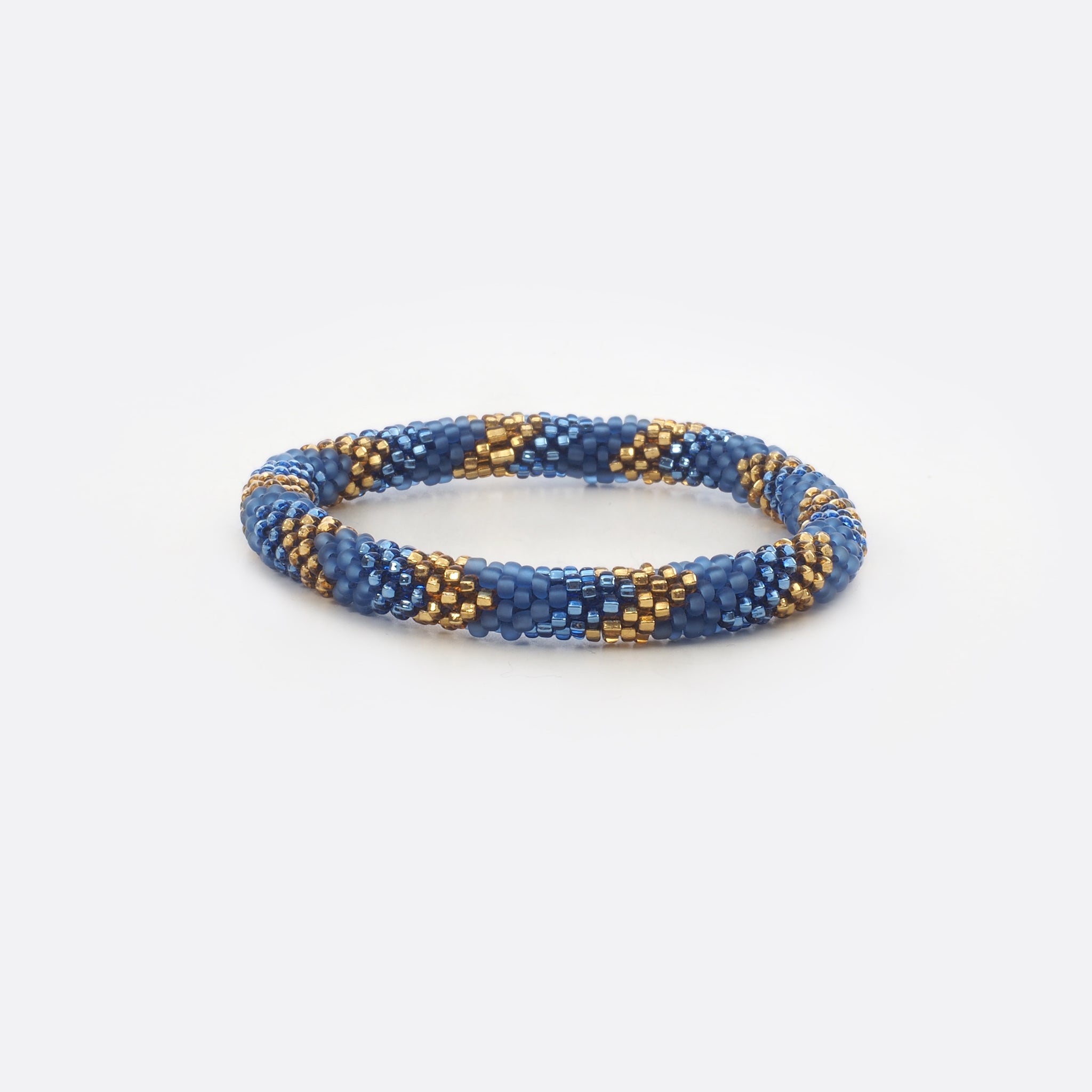 Beaded Bracelet - Mat Blue& Shiny Gold & Blue