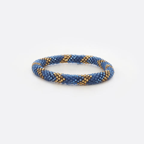 Perlenarmband - Matte Blau & Glänzendes Gold & Blau