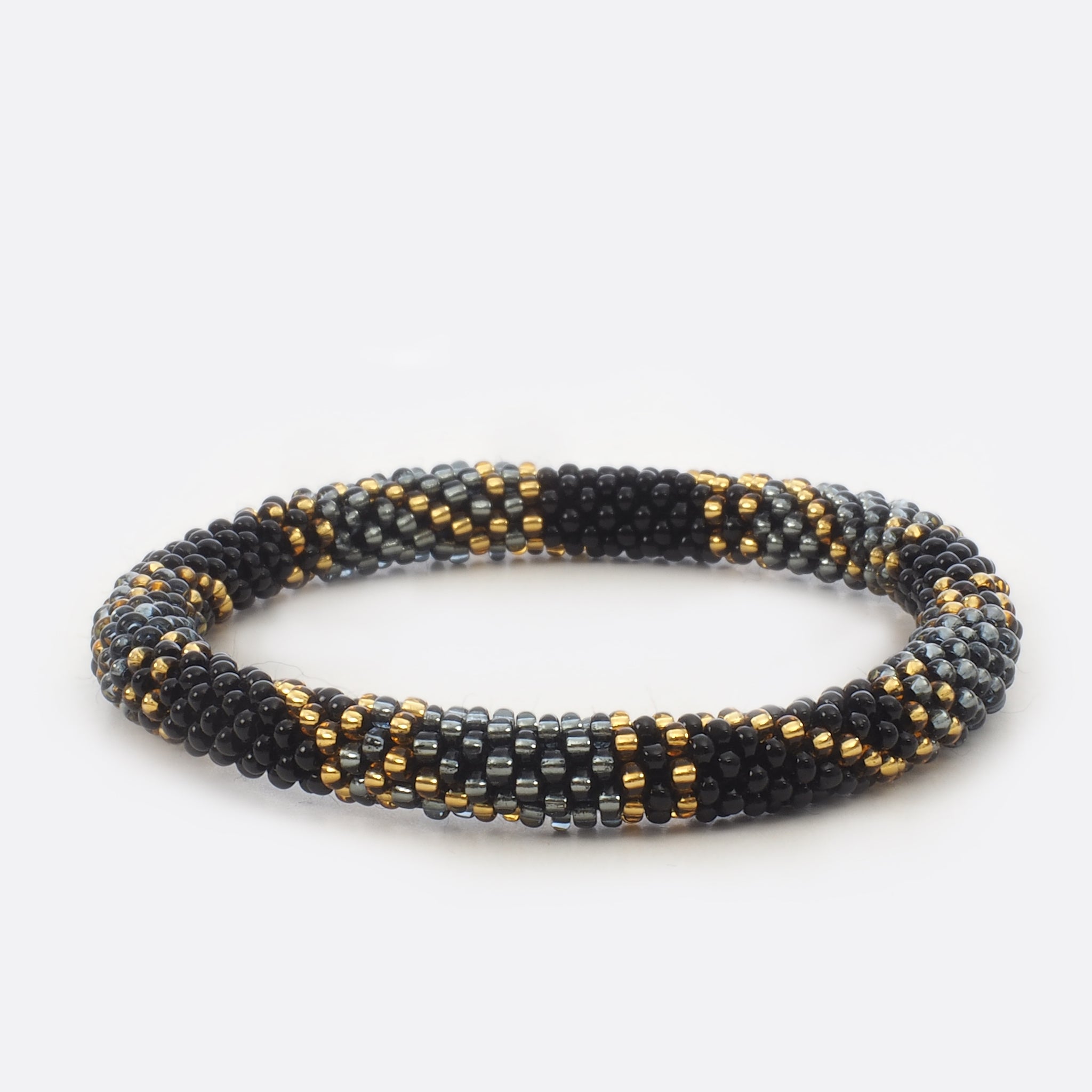 Beaded Bracelet - Black & Grey & Gold Triangle