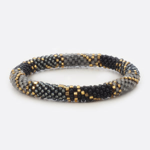 Beaded Bracelet - Black & Grey & Gold & Transparent Triangle