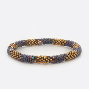 Beaded Bracelet - Mat Purple & Shiny Gold & Structure