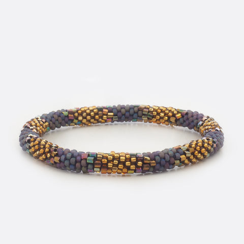 Beaded Bracelet - Mat Purple & Shiny Gold & Structure