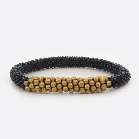 Beaded Bracelet With Brass - Black & Golden Power